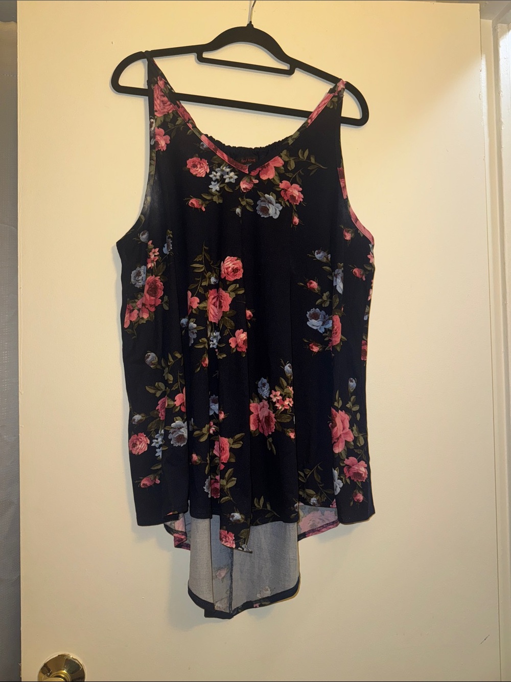 First Love Black Floral Sleeveless Chiffon Tank Top High Low Hem